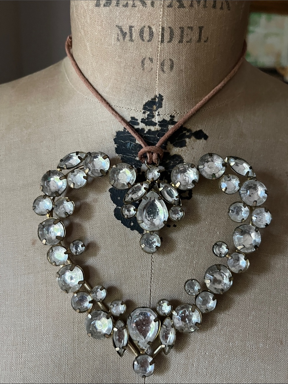 Katrina Clear Crystal look Heart Pendant Necklace with adjustable Leather Cord